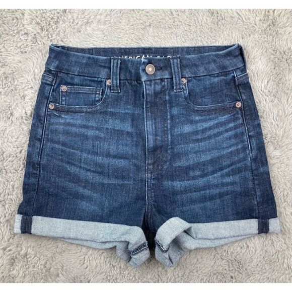 American eagle dark wash curvy super high rise shortie shorts - Picture 1 of 5